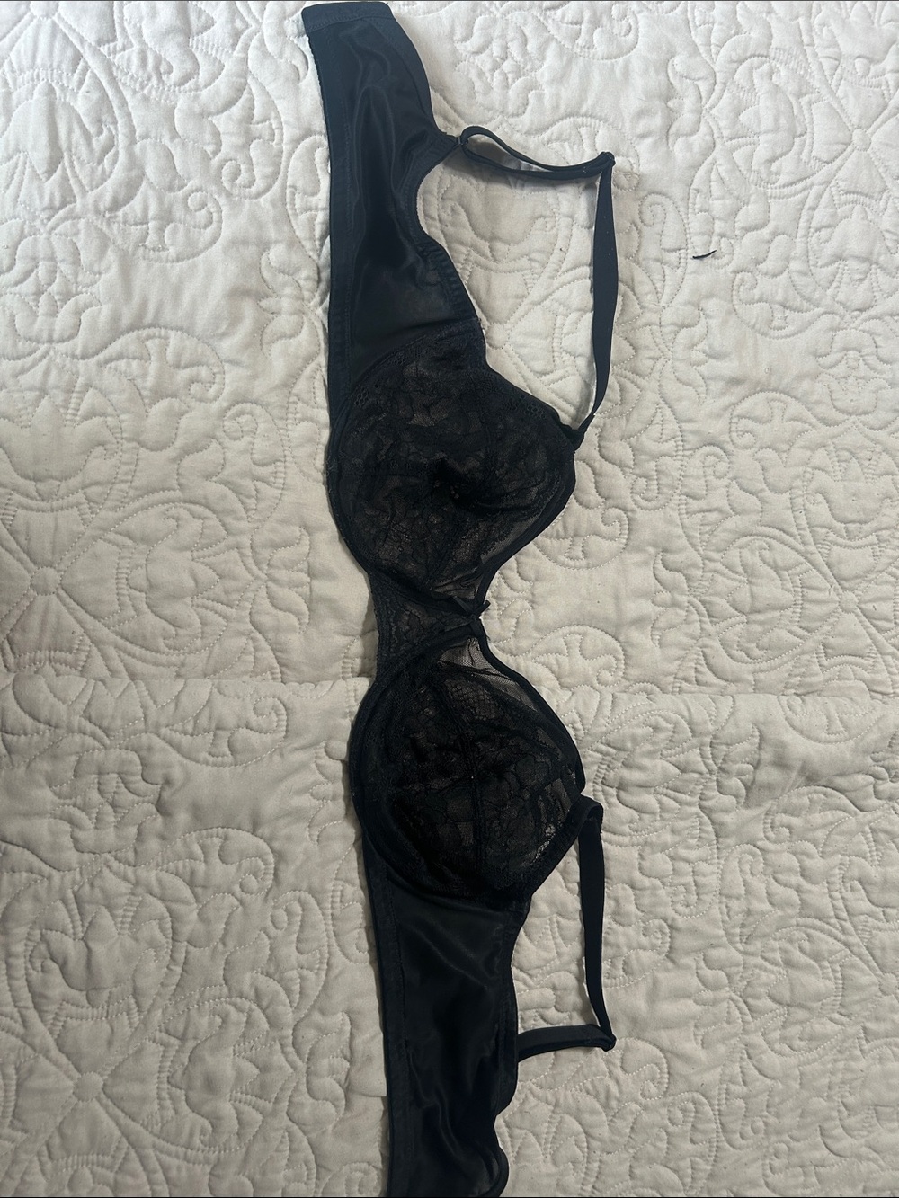 Sheer Black Lace Underwire Bra with Supportive Straps